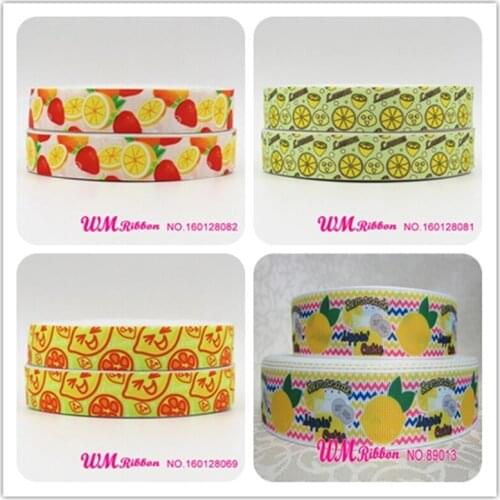Q&N ribbon 16mm 22mm 25mm 38mm 50mm 75mm Lemon Printed Grosgrain Ribbon 50yards/roll For Headband Hair Tie Free Shipping