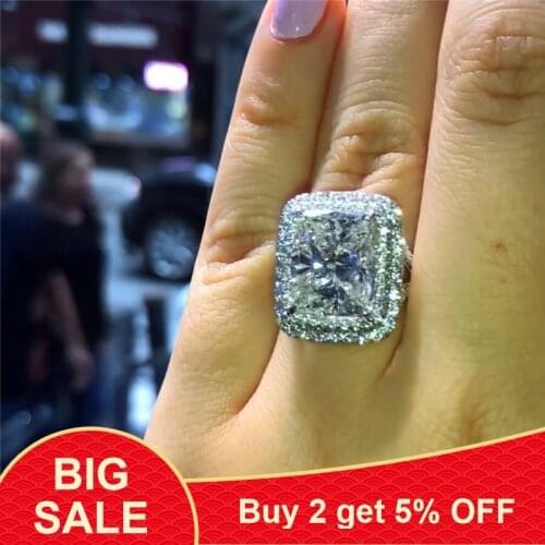 Luxury Female Big Crystal Geometric Ring 925 Silver Zircon Stone Ring Fashion Bridal Love Engagement Rings For Women