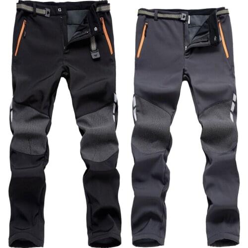 Men Thick Warm Fleece Softshell Pants Reflective Winter Skiing Hiking Waterproof Trousers Outdoor Sports Trekking Camping Pants