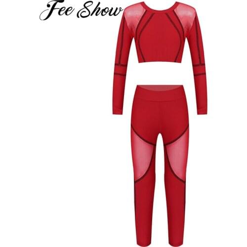 Two Pieces Yoga Running Sets Tracksuits Skinny Workout Sports Outfit Long Sleeves Top with Fitness Leggings Set Girls Sportswear