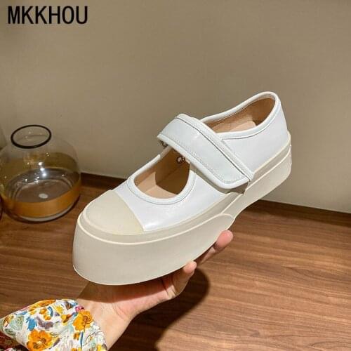 MKKHOU Fashion Single Shoes Women New Summer Shoes Leather Big Toe Shoes Comfortable Thick-soled Velcro Mary Jane Shoes Women