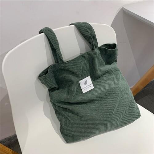 Women Corduroy Shopping Female Canvas Cloth Shoulder Bag Environmental Storage Handbag Reusable Foldable Eco Grocery Totes