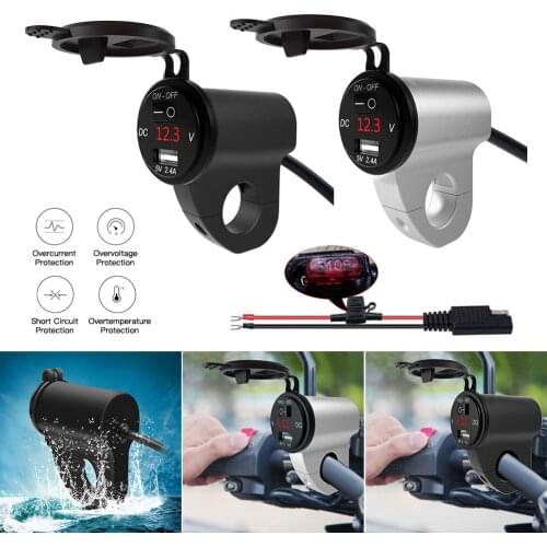 2.4A DC12V Aluminum Alloy Motorcycle Waterproof Mobile Phone Charger Digital Display Voltage Car USB with Power Off Switch