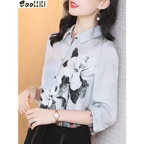 Womens Shirt Real Silk Vintage Blouse Women Clothes 2020 Ladies Tops Long Sleeve Floral Shirts Women Blouses Ropa Mujer