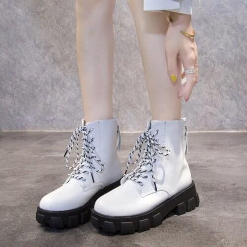 COOTELILI Women Ankle Boots Winter Shoes Platform Round Toe Lace Up 5.5cm Heel Boots For Woman Zip Women Shoes Botas 35-40