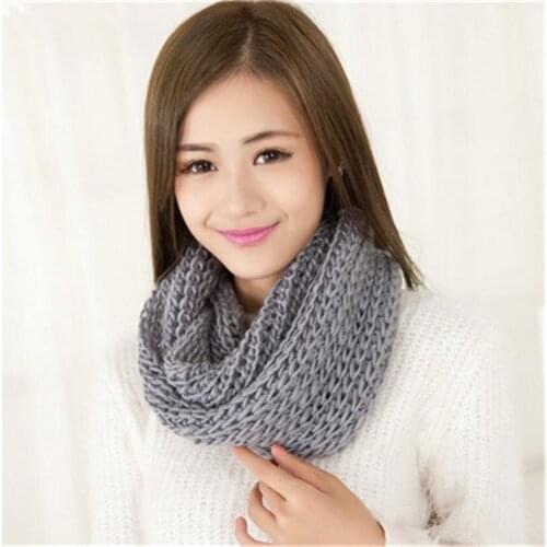 CUHAKCI Winter Crochet Knitted Scarves Warm Knitted Ring Scarf Autumn Fashion Warm Collar Solid Color Wrap Comfortable