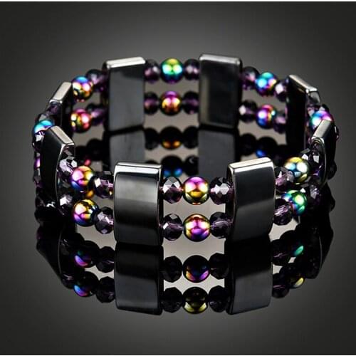 1PC Weight Loss Round Black Stone Magnetic Therapy Bracelet Health Care Magnetic Hematite Stretch Bracelet for Men Women