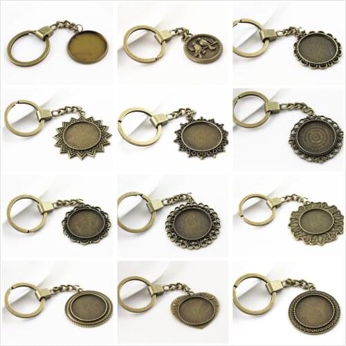 25mm Inner Size Antique Bronze Cameo Setting Base;Handmade Cameo Setting, Metal Key Chains Accessor (12 Style)