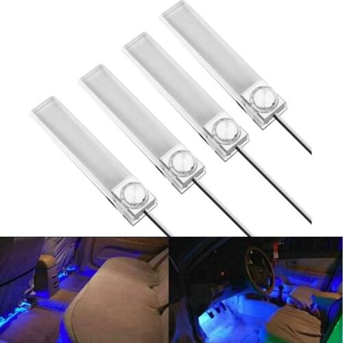 4in1 Blue LED Car Interior Atmosphere Decor Light LED Car Foot Light Ambient Lamp 10cm DC12V Auto Decorative Lights Strips Lamp