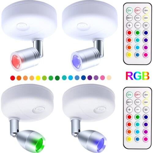 Battery Operated RGB LED Wall Light Indoor Dimmable Wall Spotlight Wireless Timer Night Lamp Remote Control Home Party Lighting