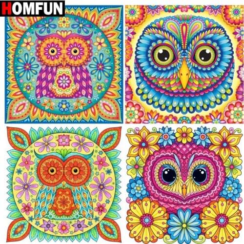 HOMFUN Diamond Painting "Owl flower mandala" Cross Stitch Custom Photo Diamond Embroidery Square Round Drill Home Decor