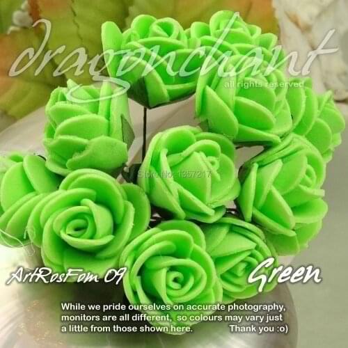 Free Shipping Solid Green Color 144pcs/lot Size 20mm Head PE Rose Foam Flower Bouquet Scrapbooking Artificial Rose Flower