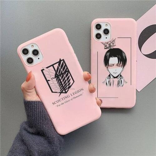 Attack on titan Phone Case Candy Color Pink for iPhone 11 pro XS MAX 8 7 6 6S Plus X 5S SE 2020 XR