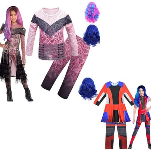 Childrens Costume Descendants 3 Evie Cosplay Girls Tops Pants Wig Set 3 Pieces of Halloween Party Costumes