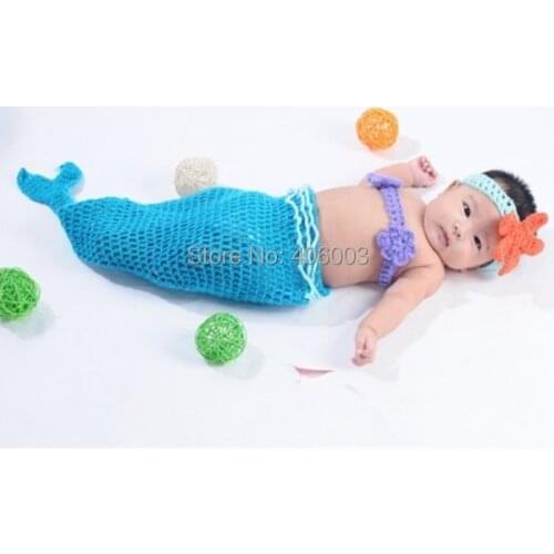 Mermaid Tail Shells Tiara Crochet Costume Set Newborn Crochet Outfits Baby Crocheted Costume Photography Props