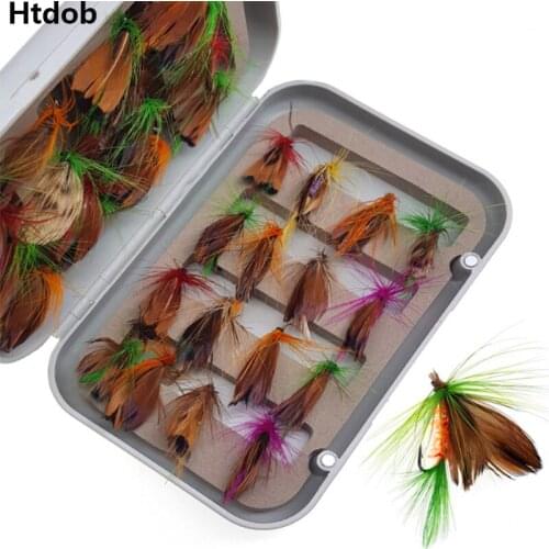 Htdob 32pcs Fly Fishing Lure Flies Trout Lures Dry/Wet Flies Nymphs Ice Fishing Lures Artificial Bait with Waterproof Pesca Box
