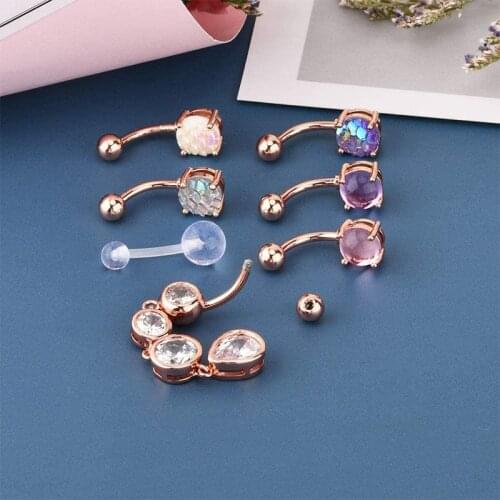 Belly Button Rings Surgical Steel for Women Girls Navel Belly Rings Piercing Ring Jewelry Pack Kit 14G