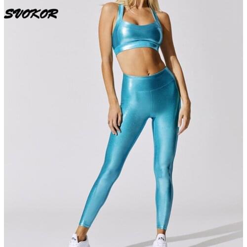 SVOKOR Bronzing Yoga Suit Seamless Women Sportswear Fintess 2Pcs Sport for Suit Stretch Leggings Gym Sets Running Sport Suit