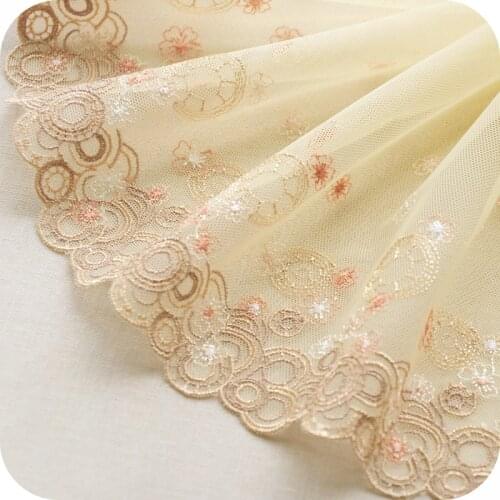 2meters/lot 20cm wide Apricot Polyester Embroidered Lace Mesh Curtain Lace Tshirt/Dress Accessory X415