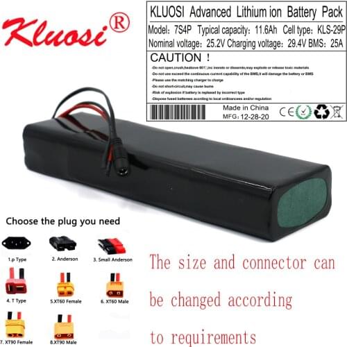 KLUOSI 7S4P 24V 11.6Ah 25.2V 12Ah 29.4V Lithium Battery Pack with 25A BMS for Electric Moped Ebike Scooters Bicycle Wheelchair