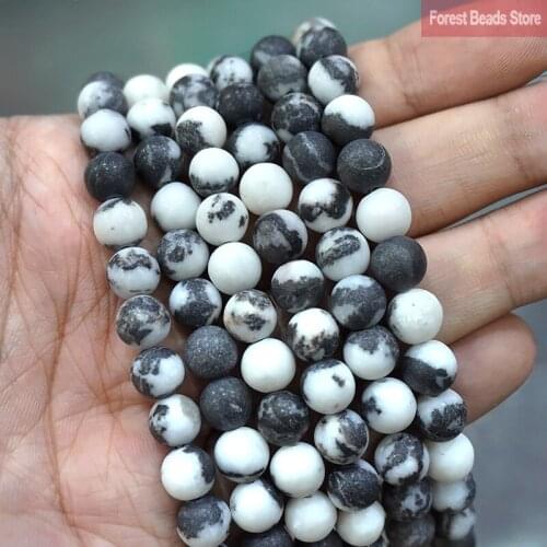 Matte Black and White Zebra Jaspers Beads DIY Bracelet Necklace Matte Natural Stone for Jewelry Making 15" Strand 4 6 8 10 12MM