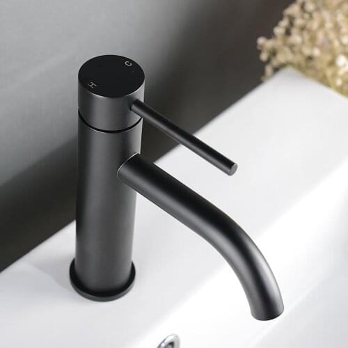 Brushed Gold/Black Bathroom Washbasin Cold and Hot Water Mixer Tap Deck Mounted Single Hole Basin Faucet