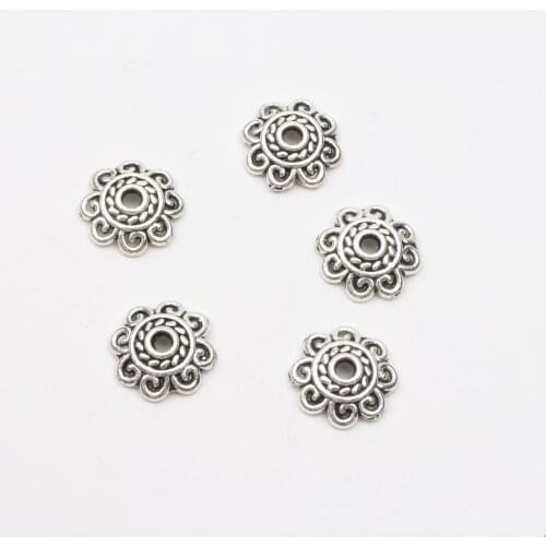 50pcs Antique Silver Color Hollow Flower Torus Shape Metal Spacer Beads Cap For Jewelry Making DIY Earring Necklace Bracelet