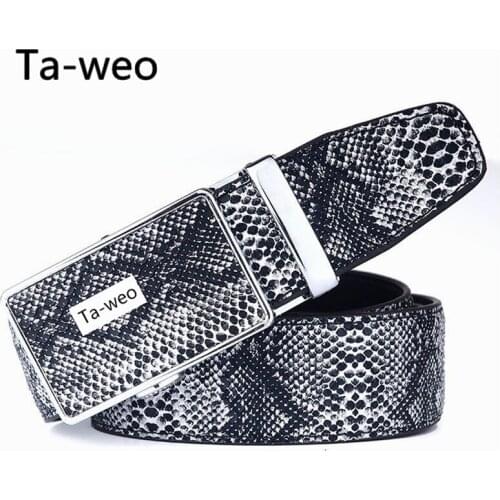 Fashion Mens Leather Belts, Faux Snakeskin Striped Strap Belt High Quality, Designer Casual Automatic Buckle Belts
