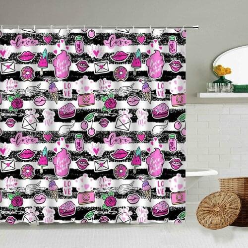Cartoon Ice Cream Dessert Cake Shower Curtain Love Lips Girl Bathroom Accessories With Hook Hanging Waterproof Screen Washable