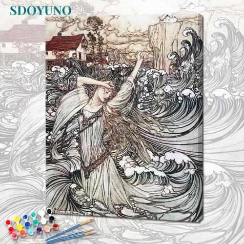 SDOYUNO 40x50cm Paint By Numbers Figure DIY Set of Acrylic Paint For Painting By Numbers On Canvas Ocean Goddess Home Decor