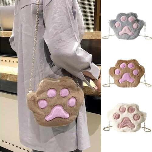 Womens Cartoon Plush Cute Cat Claw Shoulder Messenger Bag Student Phone Bags Women Messenger Bags Shoulder Fashion Bag#p30