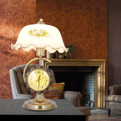 Iron Glass Print ShadeTable Lamps Clock Retro Table Lamps Bed Bedside Lamp Study Bar Living Room Home Decoration Nostalgic