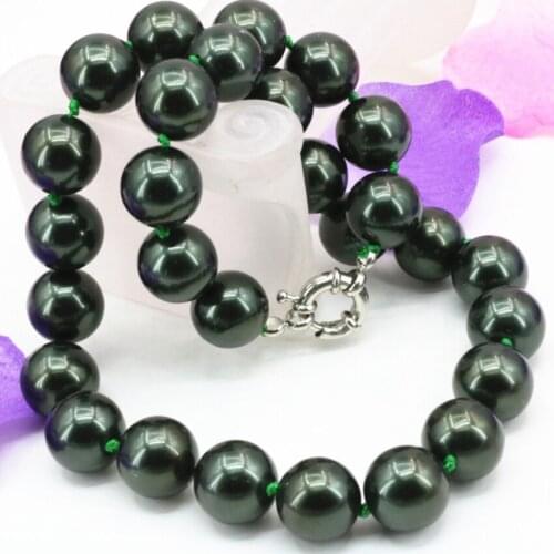 New trendy natural green shell beads necklace 14mm round chain for women lady gifts choker clavicle collars jewelry 18inch B3222