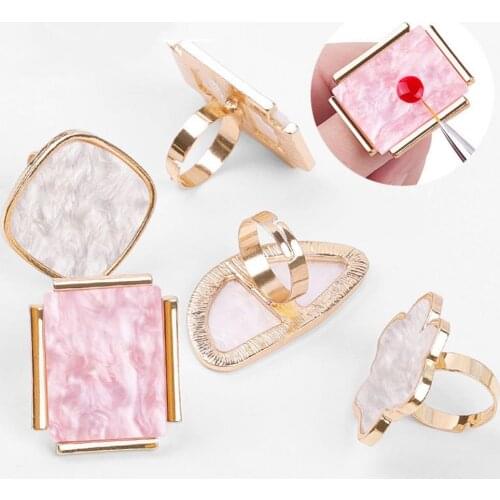 Nail Art Palette Ring Mini Imitation Shell Finger Nail Art Decoration Manicure Salon Rhinestone Set Tools
