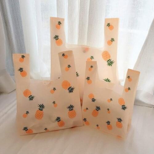 50pcs Cute Pineapple Plastic Bag Light Orange Plastic Gift Bag Birthday Party Supplies Take-out Bag Food Packing Bag