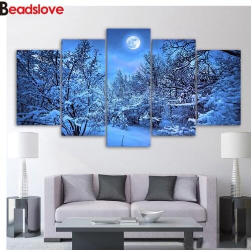 Full Square Round Drill 5D DIY Diamond Painting Winter forest snow scene Embroidery Cross Stitch 5D mosaic Home Decoration 5 pc