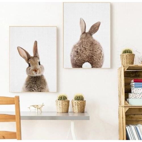 Bunny Cute Rabbit Tail Poster Woodland Animal Canvas Painting Nursery Minimalist Nordic Wall Art Picture Kids Baby Room Decor