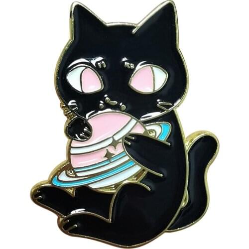 Rainbow cosmic black cat soft enamel pin space astronomy badge cute beautiful planet jewelry
