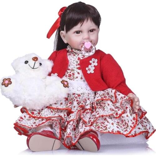 Bebe 55cm Reborn Silicone Realista Doll 22inch high quality Toys for Children Girls Birthday Gift with white Plush bear Toy