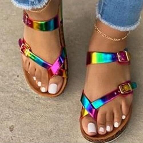 Girl Drop Shipping Muticolor Sandals Open Toe Flip Flop Rainbow Platform Sandals Women Casual Beach Buckle Shoes Woman