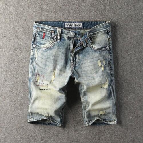 Mens Denim Shorts New Summer Regular Casual Knee Length Short Bermuda Masculina Hole Rippe Jeans Shorts 38