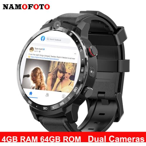2021 Newest 4G WIFI Smart Watch 4GB+64GB MT6739 Quadcore 1.25GHz SIM Card 800mAh 5MP Dual Cameras GPS Sports Tracker Smartwatch