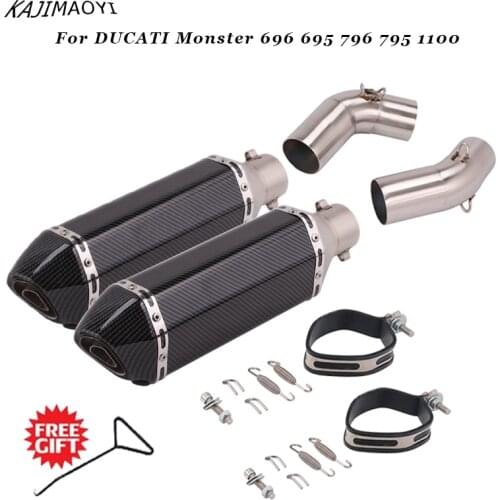 Slip On Motorcycle Exhaust System Pipe Middle Mid Link Tube With 51mm Muffler DB Killer For Ducati Monster 696 696 795 796 1100