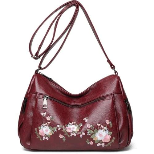 Embroidery Handbags Women Bags Designer Women Leather Messenger Bag Sac Crossbody Bag Lady High Quality Flowers Shoulder Bags