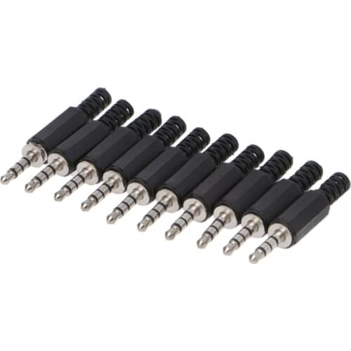 10 Pcs 3.5mm 1/8" Jack 4 Pole Stereo Audio Male Plug Cable Connector DIY Soldering