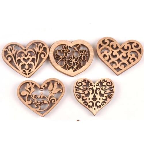 10pcs Unfinished Mixed Carved Heart Wooden Scrapbooking Crafts For Handmade DIY Handcraft Wood Slices Home Decoration m1842