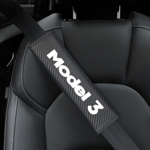 2pcs Carbon Fiber Car seat belt cover Safety Belt Pads Protection for TESLA MODEL 3 MODEL3 car styling Accessories