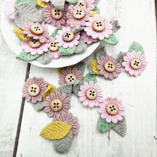 20 PCs Handmade Sun Flower needlework knitting DIY Clothes Crafts Headwear Decor Accessories 4*2.8cm