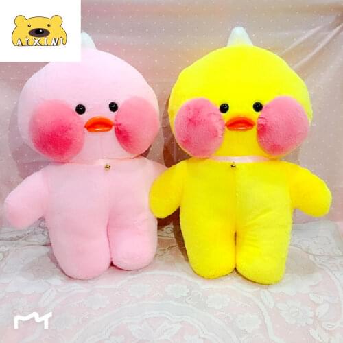 80cm Big Large Kawaii Pink Cafe Mimi Duck Plush Toy LaLafanfan Yellow Duck Cute Stuffed Doll Soft Animal Birthday Gift for Girl