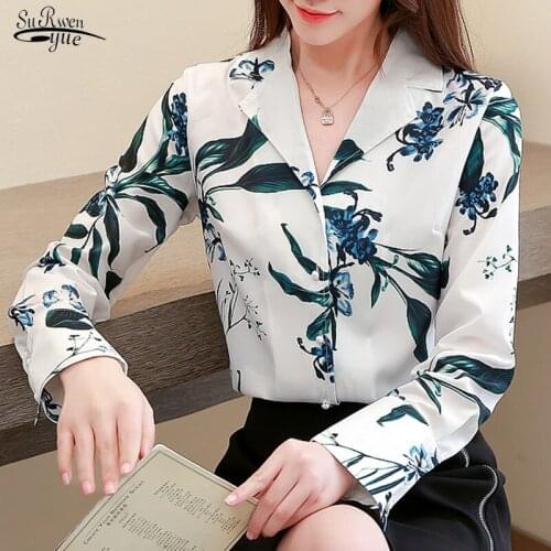 Blusas Mujer 2020 Autumn New Women Blouse Tops Loose Long Sleeve Printed Shirt Women Notched Casual Chiffon Women Blouses 10486